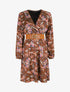 Robe satinée fleuri col cache-coeur - Marron - 1