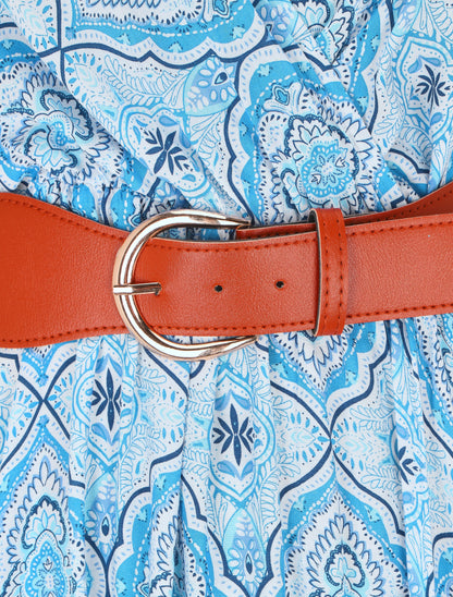 Robe longue empire à imprimé foulard - Bleu - 3