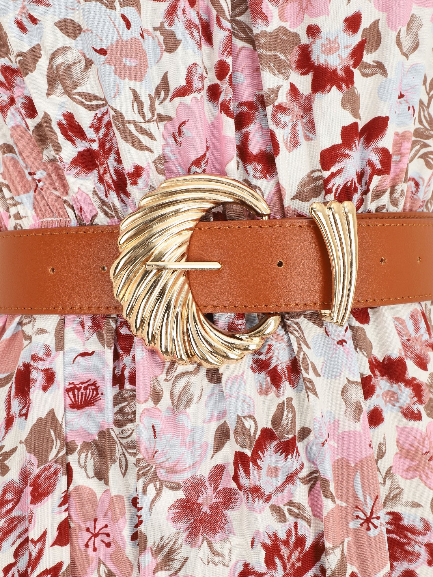 Robe longue empire à taille élastiquée - Rose - 3