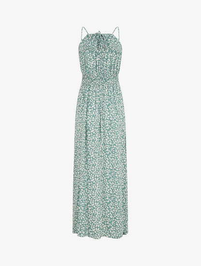Robe longue à col américain et dentelle - Vert - 2