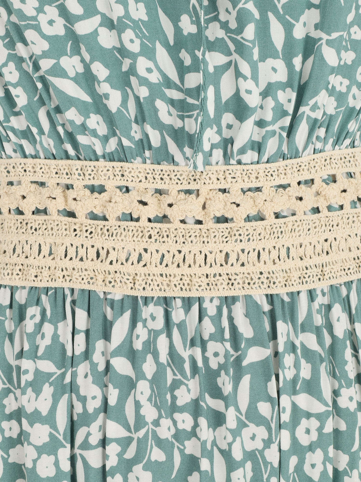 Robe longue à col américain et dentelle - Vert - 3