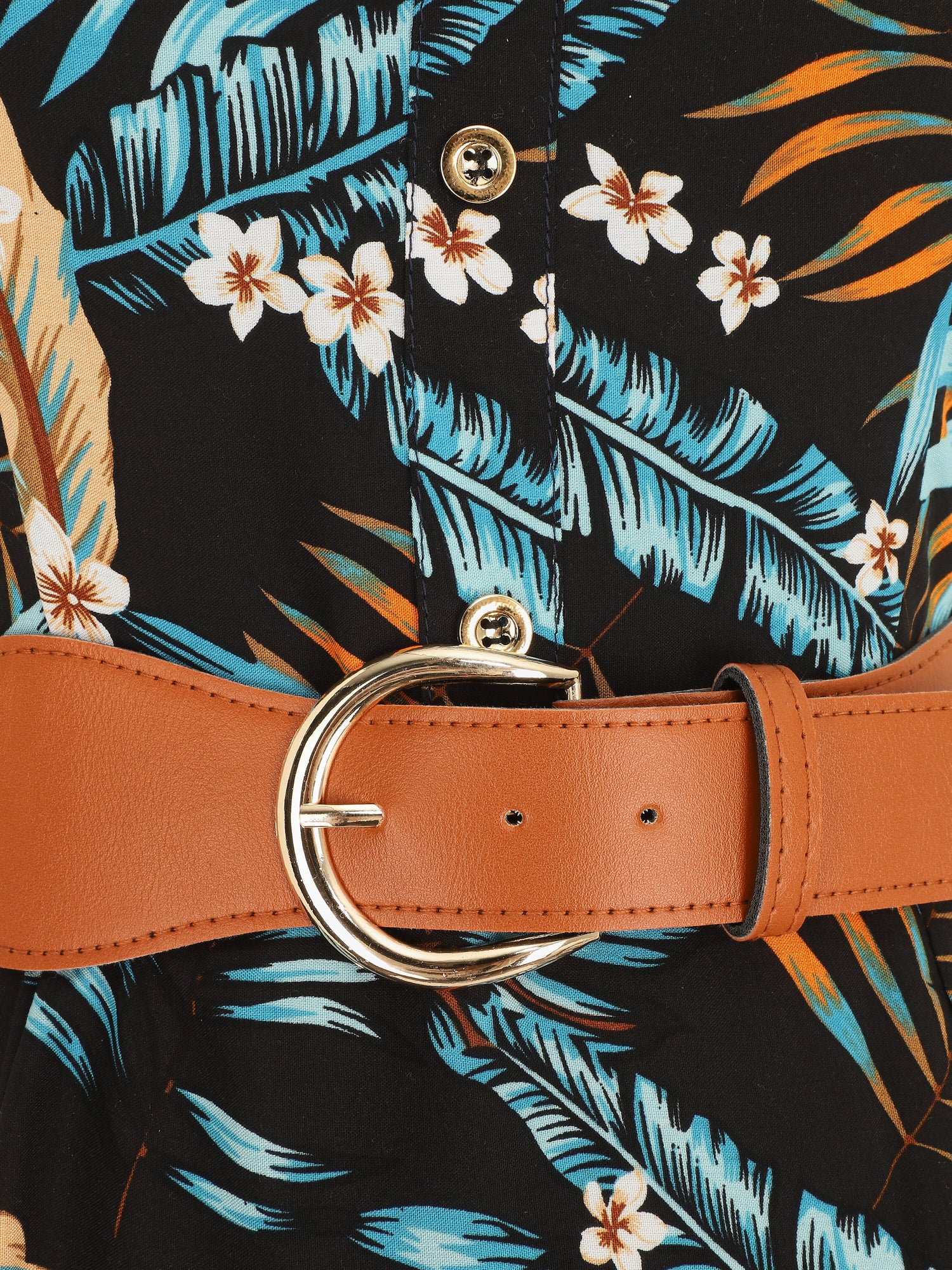 Robe longue droite à imprimé feuillage - Noir - 3