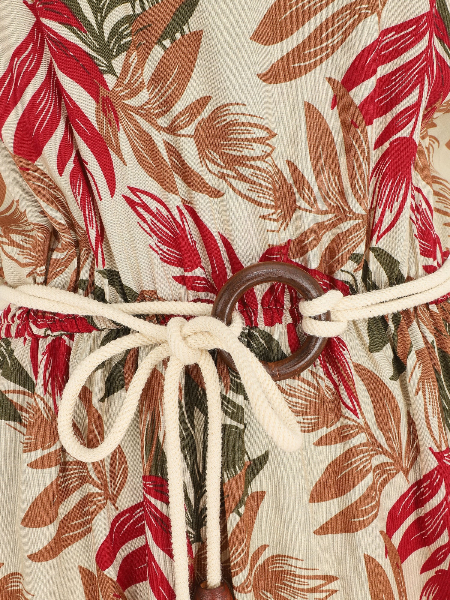 Robe longue empire à imprimé feuilles - Beige - 3