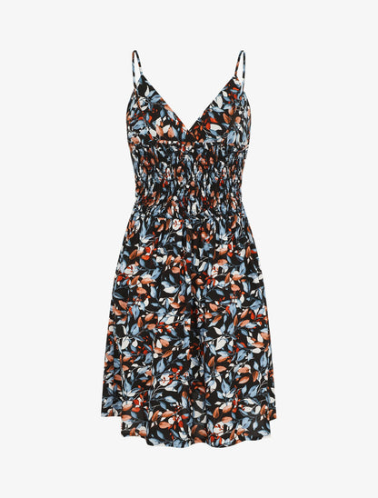 Robe mi-longue à imprimé feuilles - Bleu nuit - 2
