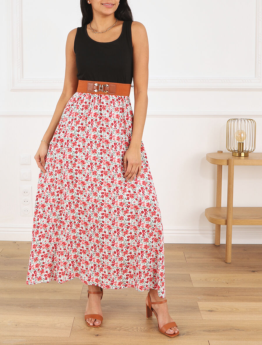 Robe bicolore à imprimé petites fleurs - Blanc - 4
