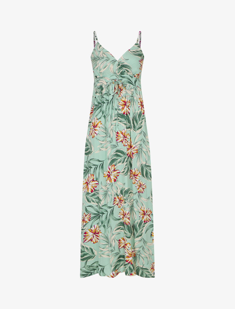 Robe longue empire imprimé fleurs des îles - Vert d&