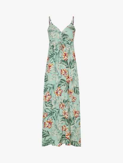 Robe longue empire imprimé fleurs des îles - Vert d&