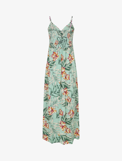 Robe longue empire imprimé fleurs des îles - Vert d&