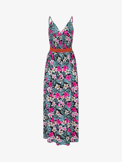Robe longue empire imprimé floral - Noir - 2