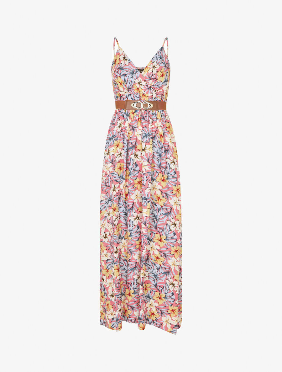 Robe longue empire imprimé floral - Rose saumon - 1