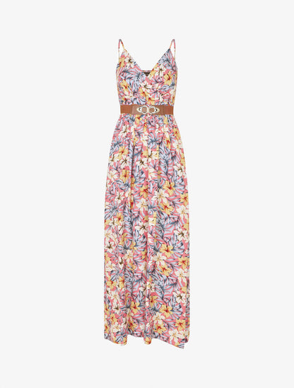 Robe longue empire imprimé floral - Rose saumon - 1