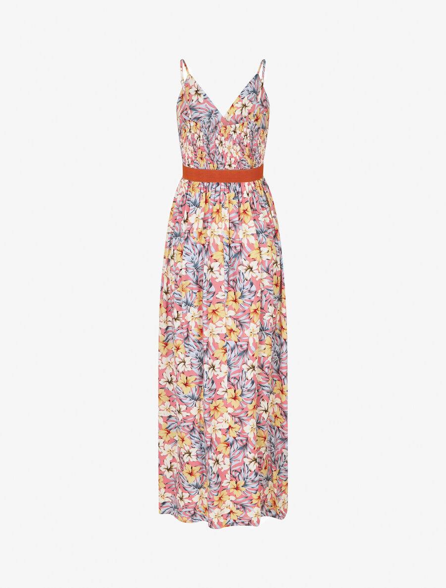 Robe longue empire imprimé floral - Rose saumon - 2