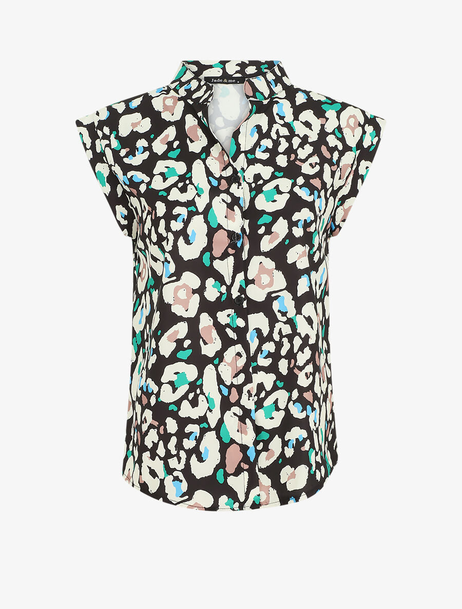 Blouse sans manches à imprimé abstrait - Noir - 1