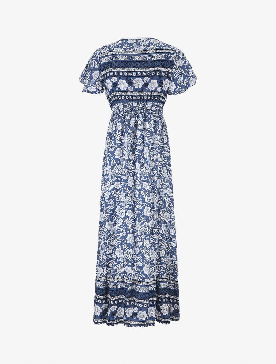 Robe imprimé fleuri à manches volantées - Bleu - 2