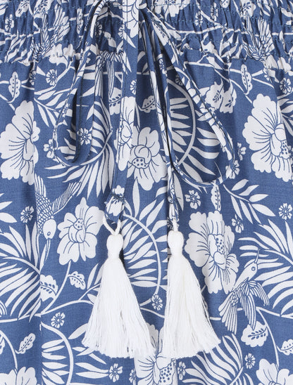 Robe imprimé fleuri à manches volantées - Bleu - 3