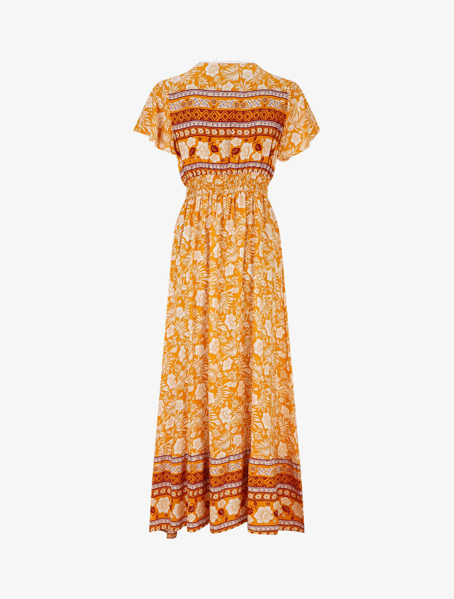 Robe imprimé fleuri à manches volantées - Orange - 2