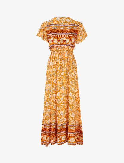 Robe imprimé fleuri à manches volantées - Orange - 2