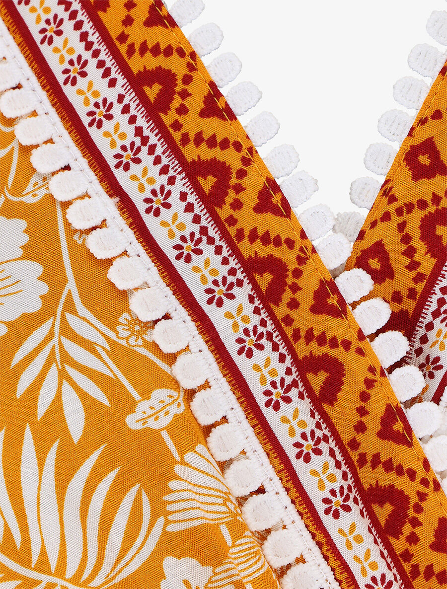 Robe imprimé fleuri à manches volantées - Orange - 3