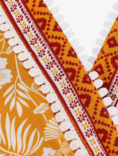Robe imprimé fleuri à manches volantées - Orange - 3