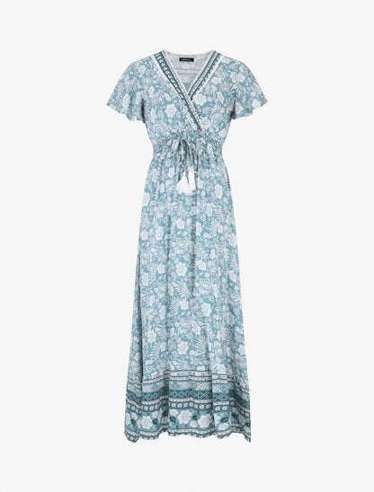 Robe imprimé fleuri à manches volantées - Vert d&