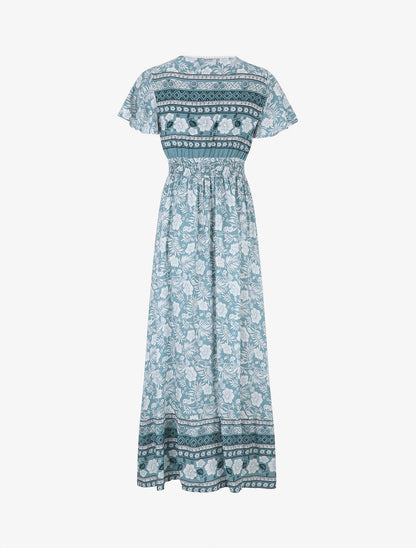 Robe imprimé fleuri à manches volantées - Vert d&