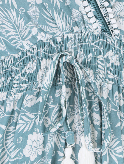 Robe imprimé fleuri à manches volantées - Vert d&