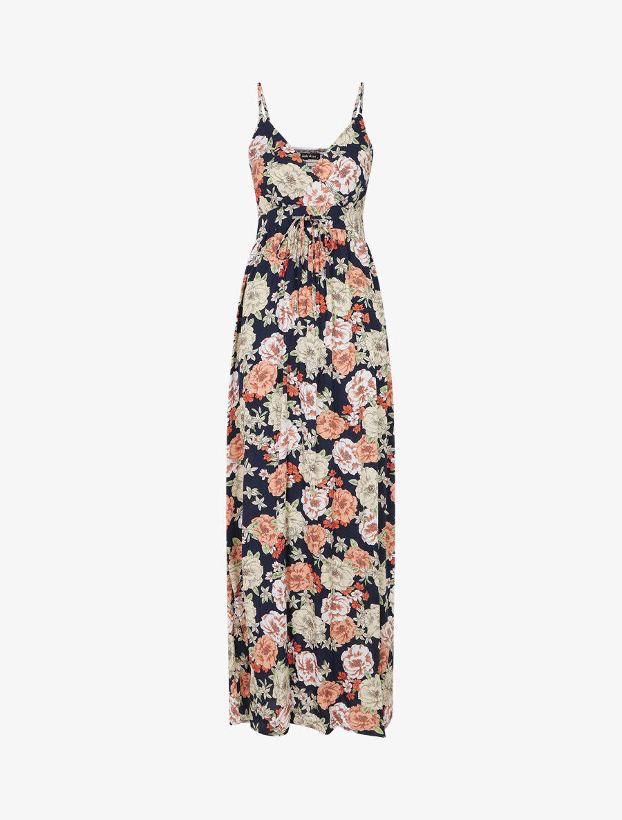 Robe longue imprimé multi-fleurs - Marine - 1