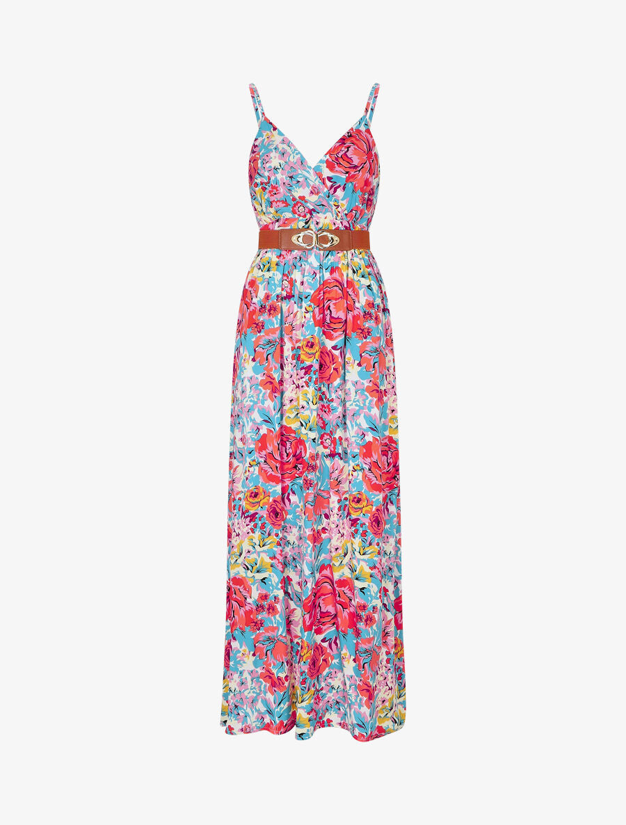 Robe longue empire imprimé fleuri - Blanc - 1