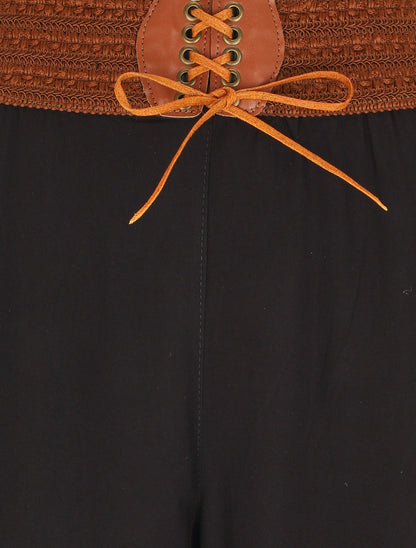 Pantalon uni taille haute style corset - Noir - 3