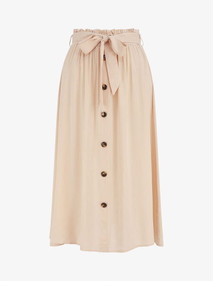 Jupe midi unie évasée à boutons - Beige - 4