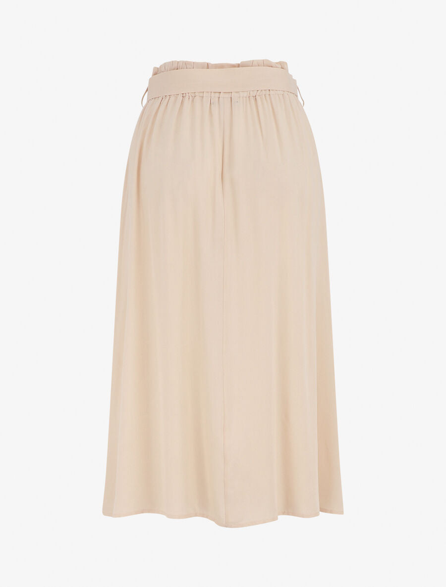 Jupe midi unie évasée à boutons - Beige - 2