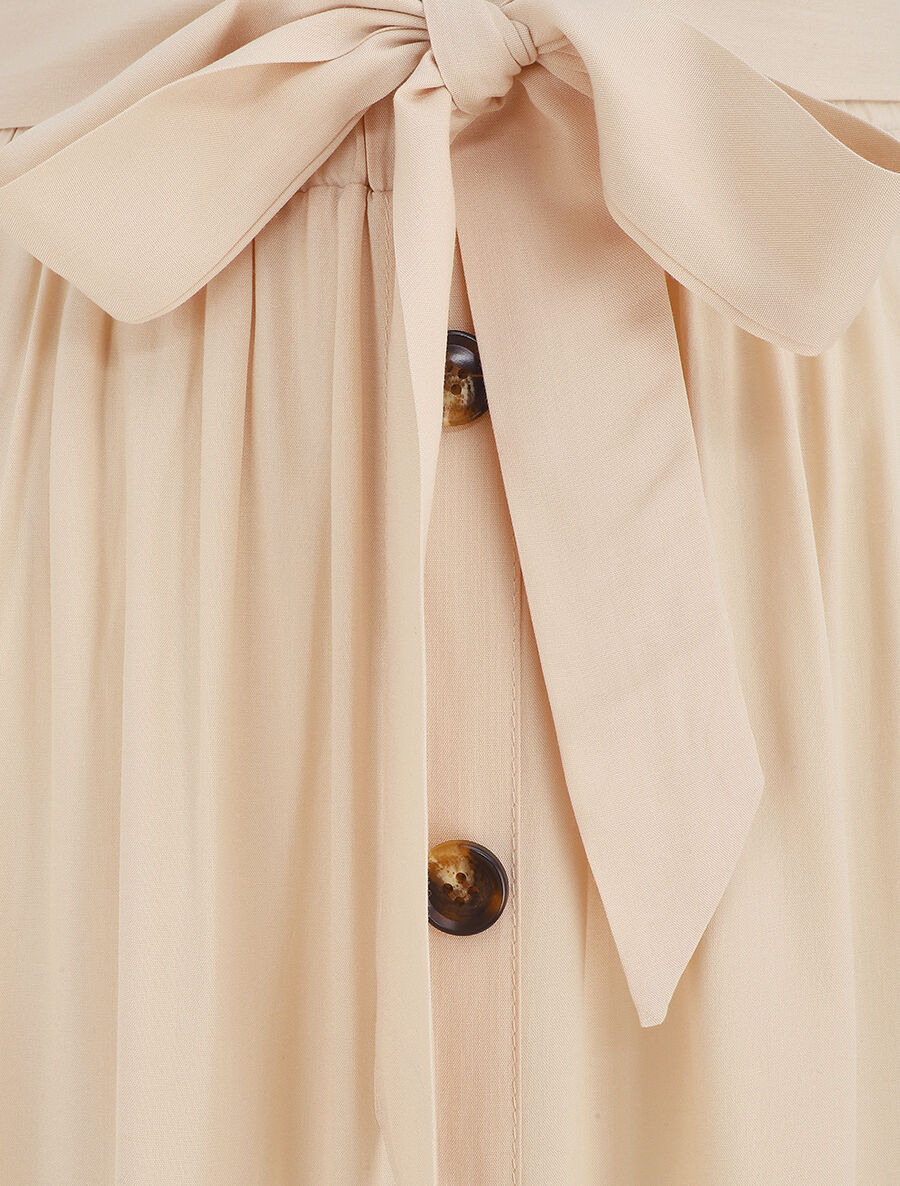 Jupe midi unie évasée à boutons - Beige - 3