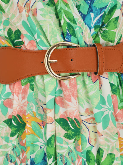 Robe longue imprimé feuilles sauvages à bretelles - Vert - 3