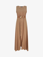 Robe longue unie boutonnée sans manches - Beige - 1