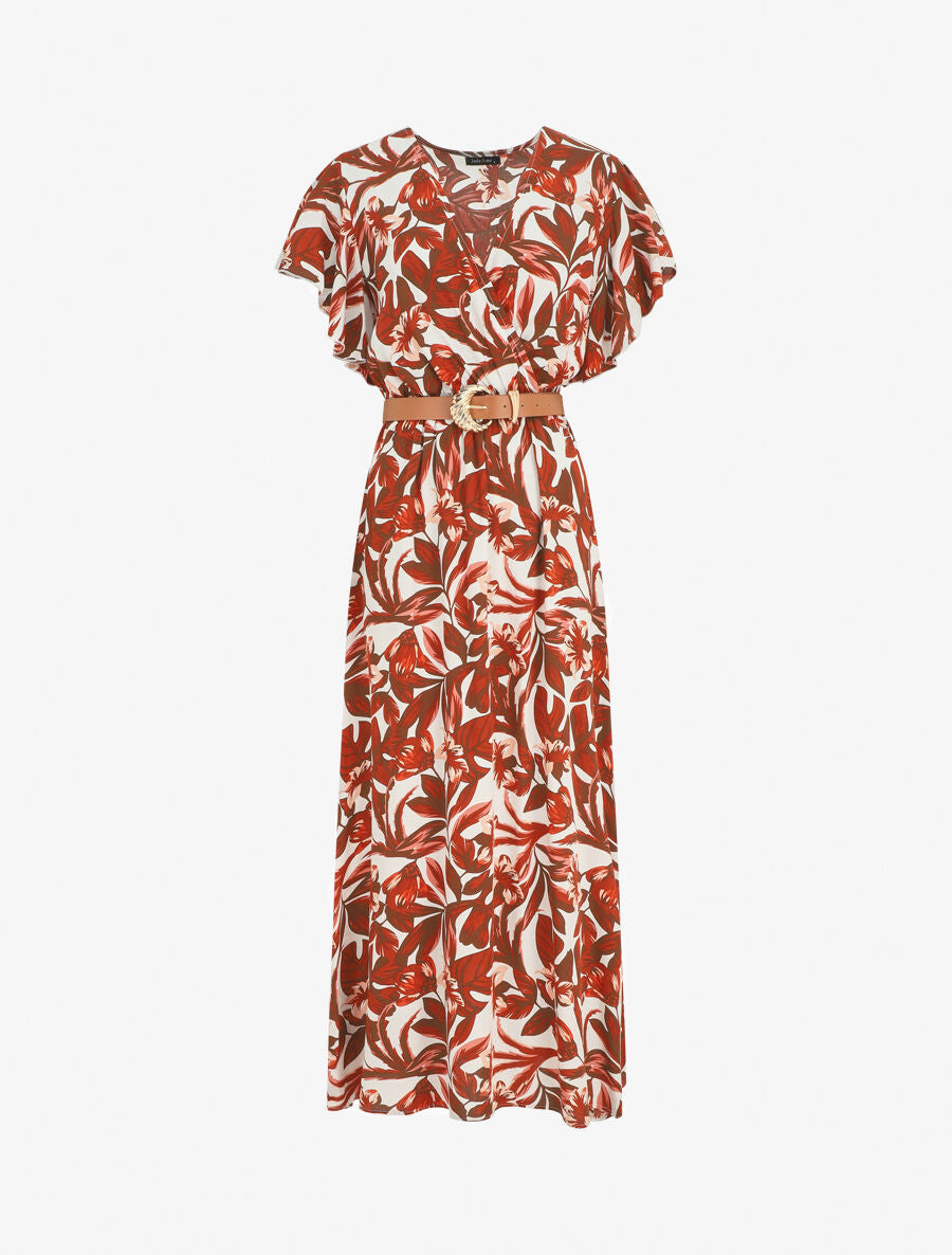 Robe longue manches courtes imprimé floral - Marron - 5