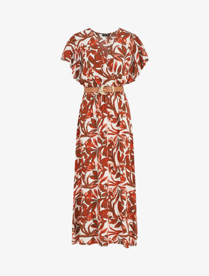 Robe longue manches courtes imprimé floral - Marron - 5