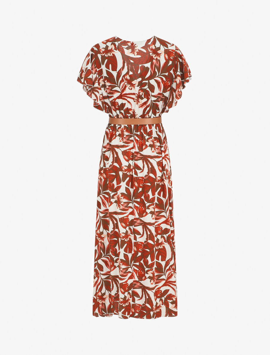 Robe longue manches courtes imprimé floral - Marron - 2