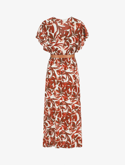 Robe longue manches courtes imprimé floral - Marron - 2
