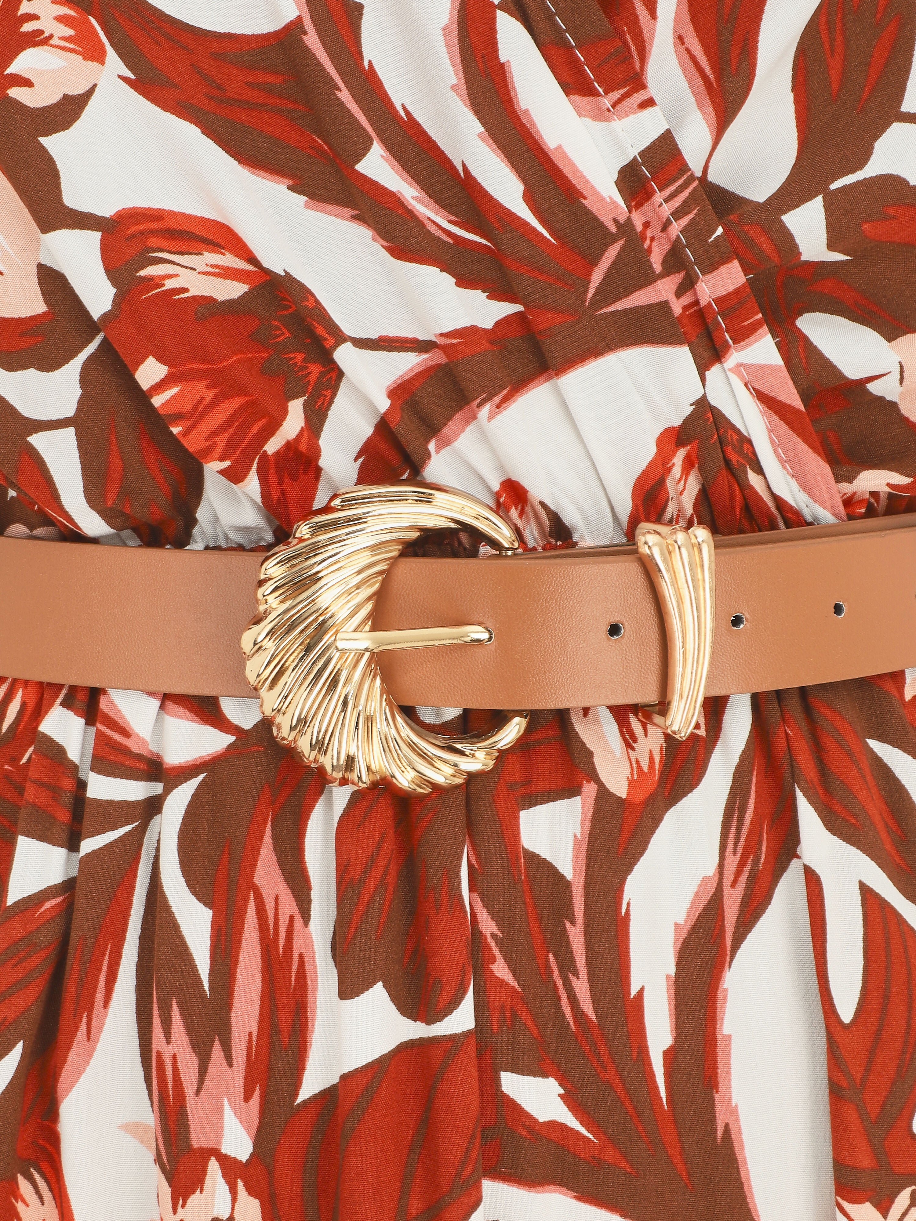 Robe longue manches courtes imprimé floral - Marron - 3