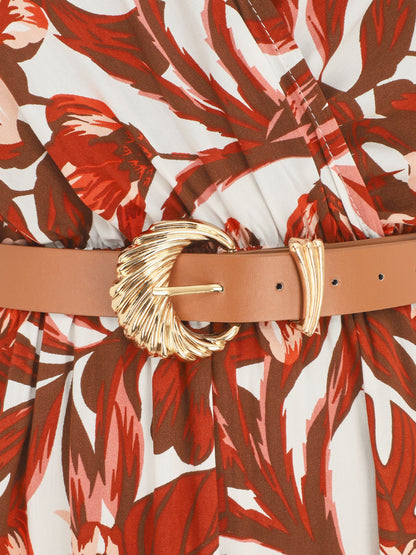 Robe longue manches courtes imprimé floral - Marron - 3
