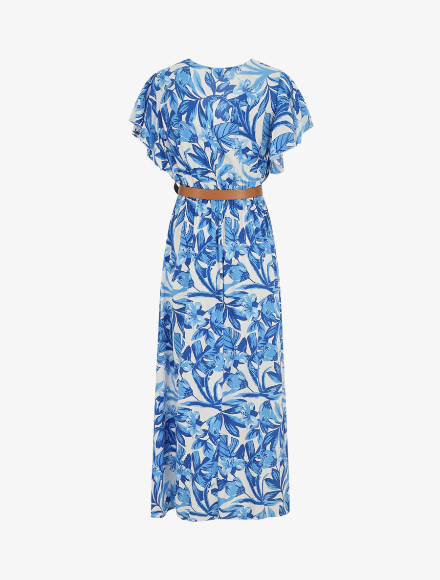 Robe longue manches courtes imprimé floral - Bleu - 2