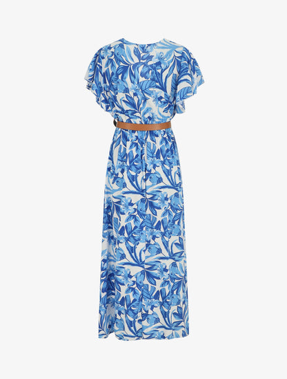 Robe longue manches courtes imprimé floral - Bleu - 2