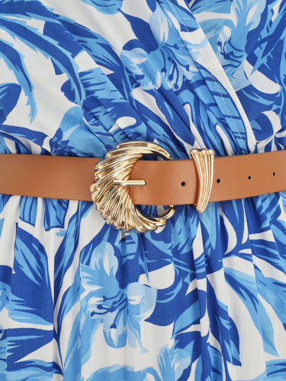 Robe longue manches courtes imprimé floral - Bleu - 3