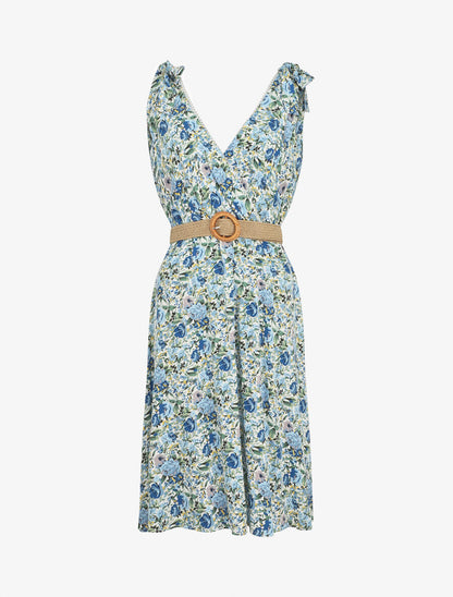 Robe mi-longue sans manches imprimé fleurs sauvages - Bleu - 1