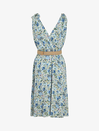 Robe mi-longue sans manches imprimé fleurs sauvages - Bleu - 2