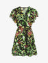 Robe courte volantée imprimé tropical - Noir - 5