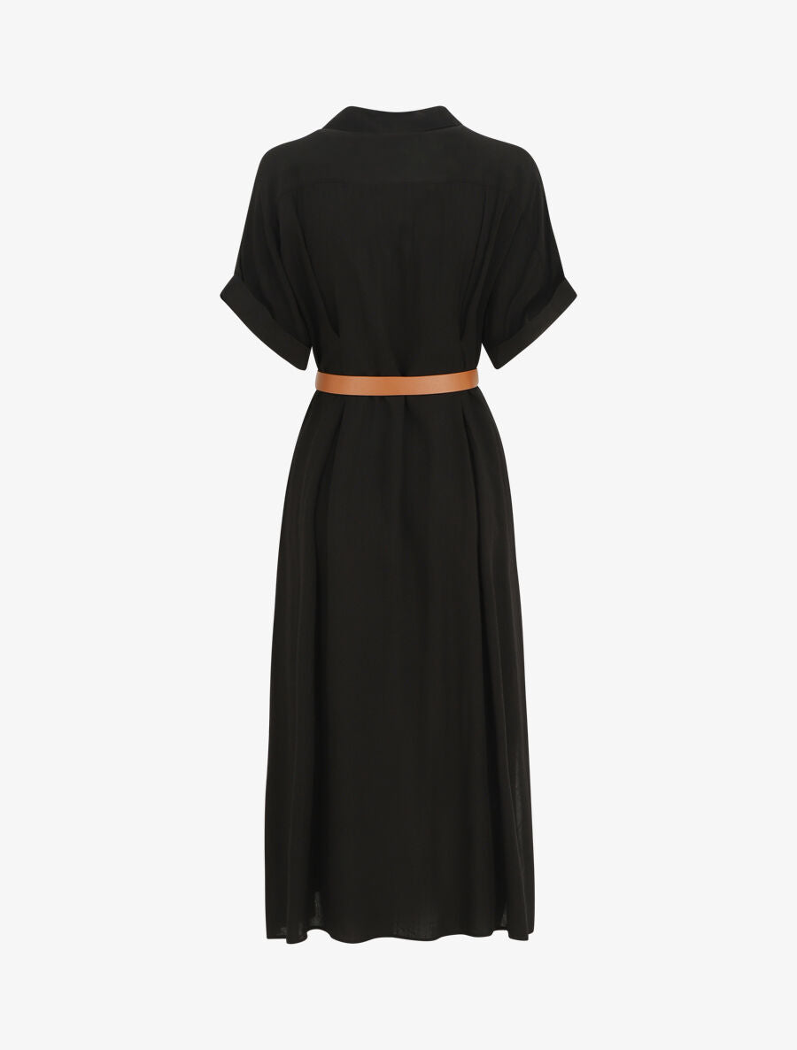 Robe chemise longue ceinturée - Noir - 2