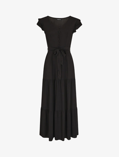 Robe longue unie sans manches à volants - Noir - 4
