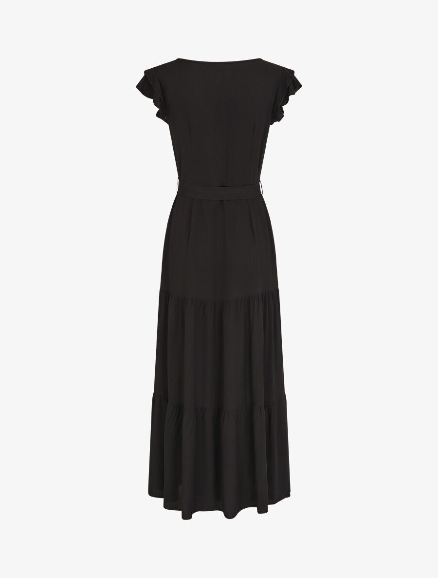 Robe longue unie sans manches à volants - Noir - 2