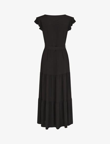 Robe longue unie sans manches à volants - Noir - 2